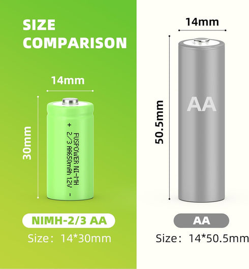 NiMH 2/3AA Rechargeable Battery 1.2V 650mAh Button Top Batteries for Garden Solar Light Pathway Lights(Not AA and AAA Battery) (8 Count (Pack of 1...
