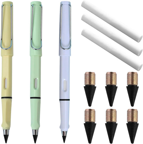 9 Pcs Portable Erasable Inkless Pencil Set(3 Pcs Everlasting Pencils with Eraser+6 Pcs Replaceable Nibs) for Writing and Art Sketch(Light Colors)...