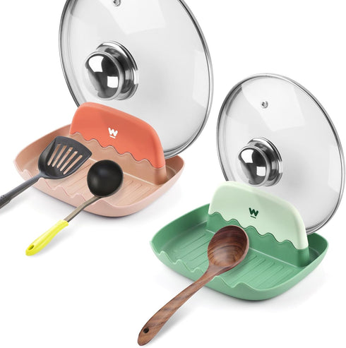 Spoon and Lid Rest - 2 Packs Spoon Rest with Lid Holder, Neat & Drip-Free Spoon Rest for Countertop Stove Top, Heat-Resistant Utensil Rest for Spo...