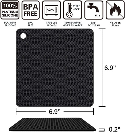 Silicone Trivet Mats Hot Mat - Hot Pads Robust Non Slip Coasters Heat Resistant Mats (Black)...