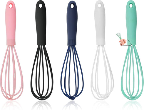 NCAM 5 Pcs Silicone Whisk for Cooking - Mini Whisk Stainless Steel Dough Whisk, Non Stick Hand Tiny Balloon Wire Whisk, Milk egg Frother for Blend...