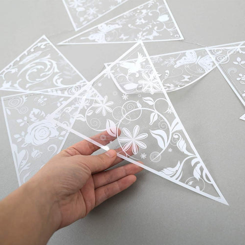 Cheerland 4 Pcs White Floral Lace Pennant Banner Triangle Bunting Garland Wedding Decoration Bridal Shower Decorations Anniversary Baby Baptisim D...