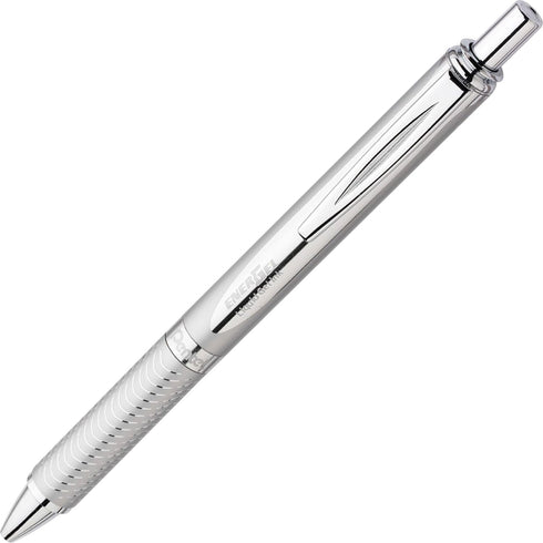 Pentel® EnerGel Alloy Retractable Gel Pens, Medium Point, 0.7 mm, Metallic Silver Barrel, Black Ink...
