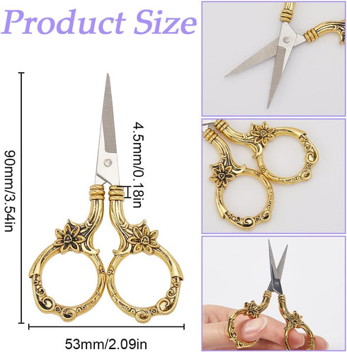 SUNNYCLUE 3.5 Inch Stainless Steel Flower Scissors Sewing Detail Shears Embroidery Scissors Antique Gold Floral Trimming Scissors for Cutting Fabr...