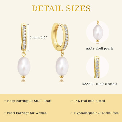 CHESKY Pearl Hoop Earrings for Women, Trendy 14k Gold Plated Hoop Earrings Chunky Pearl Drop Earrings for Women Hypoallergenic Gold Pearl Dangle H...