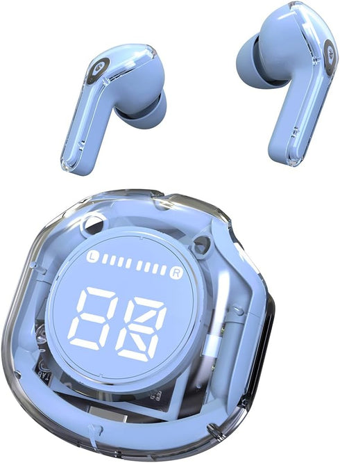 Crystal Earbuds (Baby Blue) - Dive into a World of Color and Sound with Chic Pastel Hues & Transparent LED Display Case - Premium Wireless Audio E...