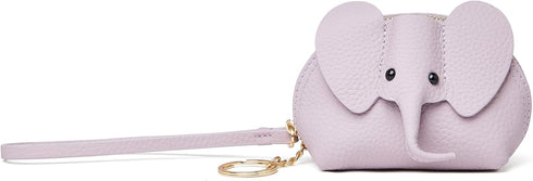 Small Leather Coin Purse for Women Cute Elephant Change Purse for Girls Zipper Coin Pouch Wallet with Key Chain and Wrist Strap (4-Purple)...