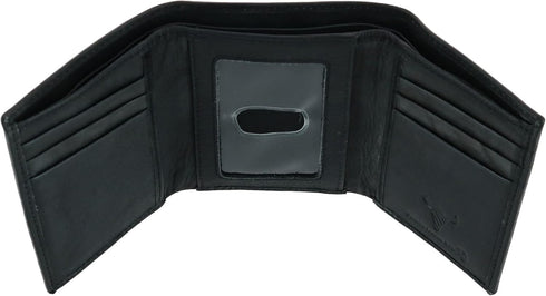 CTM® Men's American Bison Leather RFID Trifold Wallet, Black...