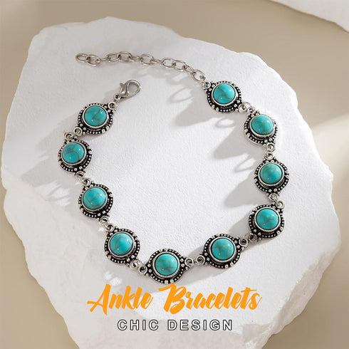 Nicute Boho Turquoise Anklet Silver Vintage Ankle Summer Beach Adjustable Foot Jewelry for Women...