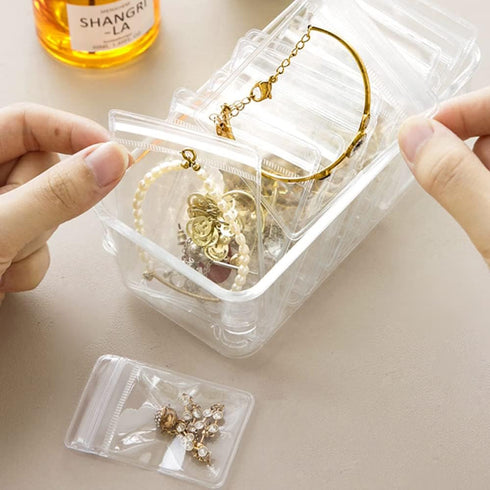 100PCS Jewelry PVC Storage Bags Self Seal Small Pouches Zipper Bag Clear Rings Earrings Packing Jewelry Transparent Lock Bags for Holding Jewelrie...
