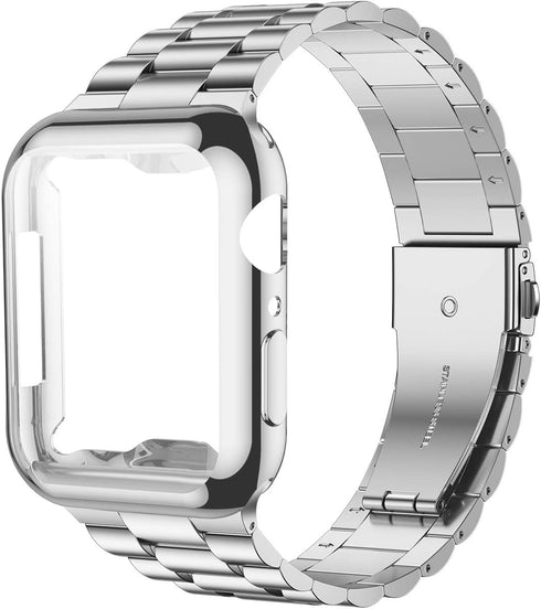 iiteeology Compatible with Apple Watch Bands 44mm Series 6 5 4 Se, Upgraded Stainless Steel Band with iWatch Screen Protector Case for Men Women S...