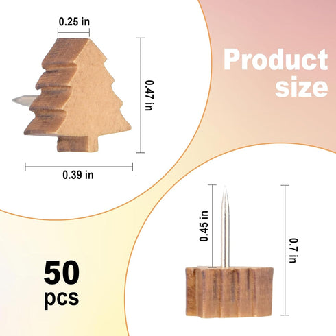 50 Pack Decorative Push Pins,Wooden Push Pins,Cute Push Pins,Push Pins for Cork Board,Thumb Tacks for Cork Board,Christmas Tree...