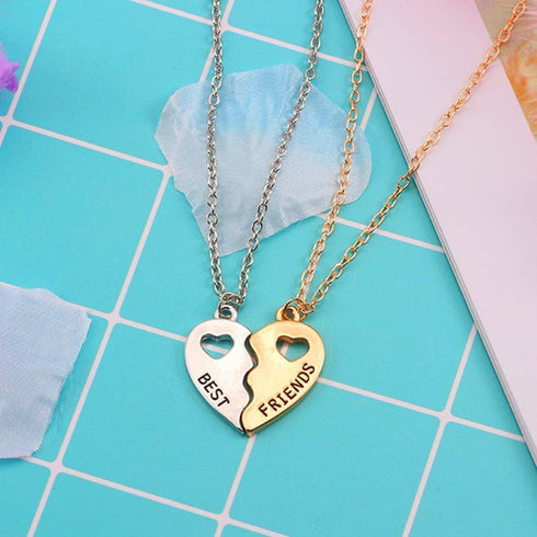 Best Friends Necklace 2 Pieces Gold & Silver Split Heart Pendant Necklace BFF Friendship Necklace...