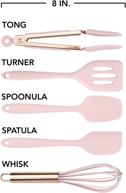 COOK with COLOR Set of Five Pink and Rose Gold Silicone MINI Kitchen Utensil Set...