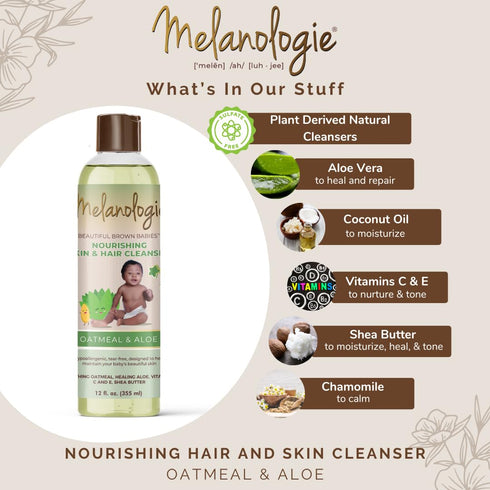 Beautiful Brown Babies Nourishing Gentle Baby Skin and Hair Cleanser, Sulfate-, Paraben-, Phthalate- & Dye-Free, Hypoallergenic, Oatmeal & Aloe 12...