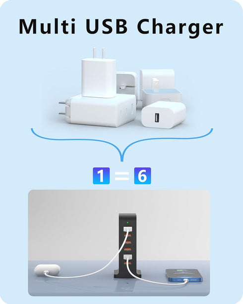 VPSUN USB Charger 6 Port 50W Multi USB Tower Charging Station for Multiple Devices iPhone 15/14/14 Pro/14 Pro Max/13 Pro/13 Pro Max/Android/Samsun...