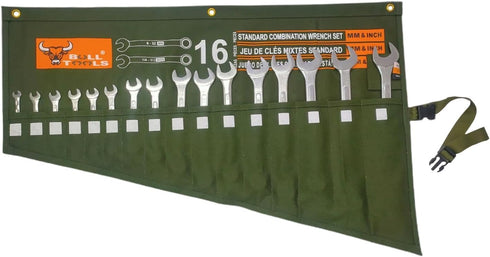 Tool Bag Wrench Organizer Roll Up Pouch Metric & SAE 16 Pockets Hand Crafted, Heavy Weight 100% Dyed Cotton Duck Canvas - Dyed Olive Drab...