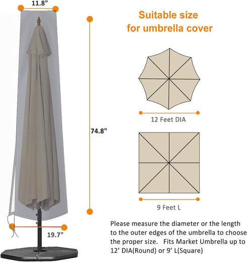 OKPOW Umbrella Cover 420D Oxford Fabric Patio Umbrella Covers Waterproof with Zip, for 9ft to 12ft Garden Outdoor Umbrella (Dark Grey)...