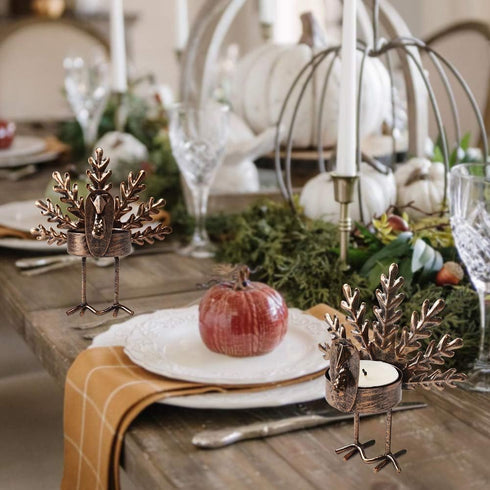 FORUP 6 Pack Metal Turkey Tea Light Candle Holders, Thanksgiving Candle Holder, Thanksgiving Home Table Decoration...