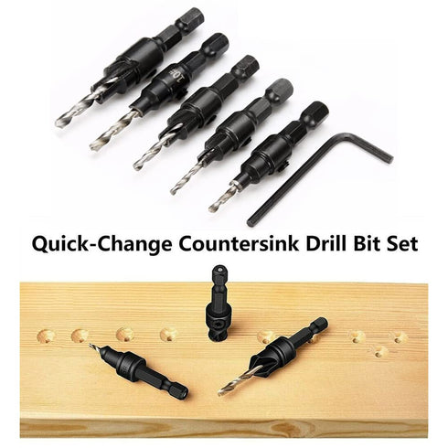 5pcs Wood Countersink Drill Bit Set Hex Shank Quick Change Counter Sinker Pre Hole Drill Bit Set Screw Counterbore Bit Pilot Bit Set #5, #6, #8, #...