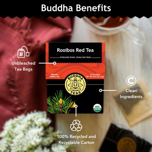 Buddha Teas - Rooibos Red Tea - Organic Herbal Tea - For Digestive Health - Rejuvenate & Support - Caffeine Free - 100% Kosher & Non-GMO - 18 Tea ...