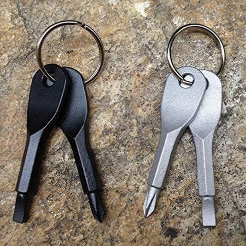 2Pcs Silver Stainless Steel Screwdrivers Flathead Cross Head With Hand Tools Key Ring Mini Screwdriver Multifunction Outdoor Tool Set Screwdrivers...