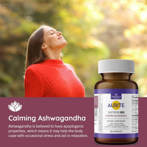 Saffron Ashwagandha Supplement | Stress Management, Mood Support, Long-Term Memory, for Women & Men. 60 Count, Vegetarian Friendly, Non-GMO, Glute...