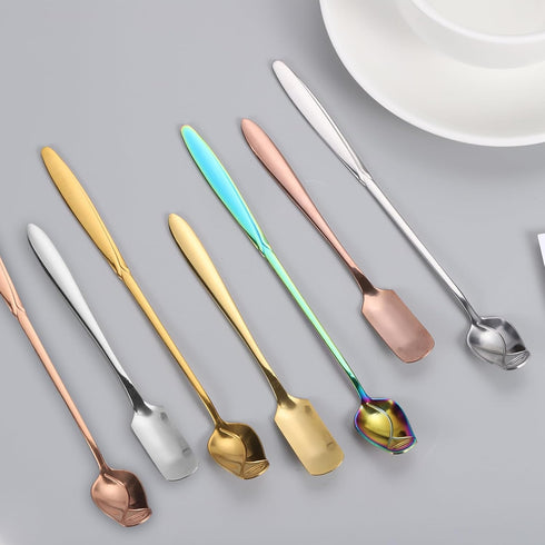 uxcell 7 Inch Stainless Steel Coffee Spoons Rose Flower Shape Spoons Ice Tea Spoon Dessert Spoon for Sugar Cake Stirring Mixing, Colorful...