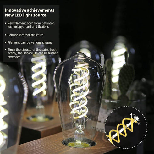 ST19(ST58) LED Smoky Grey Glass Edison Bulb, Vintage, 6 Pack, Daylight 5000K, Antique Flexible Spiral LED Filament Light Bulb, Dimmable, 300LM, 4....