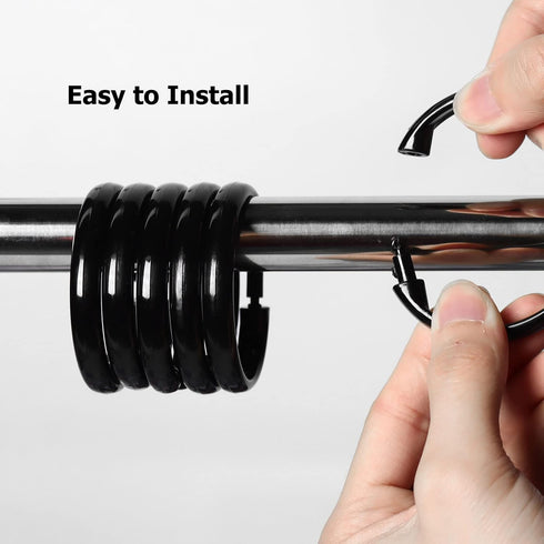 Premium Plastic Shower Curtain Rings Shower Curtain Hooks Gliding on Standard Shower Rods Easy Snap Closure (O Shape,Black,12Pcs)...