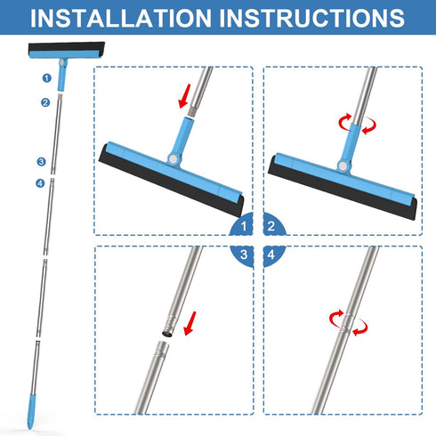 KOLLIEE Floor Squeegee Adjustable 59'' Long Handle Professional Floor Squeegee with Hook Water Squeegee Foam Blade for Concrete Floor Tile Pet Hai...