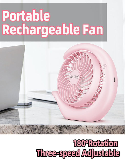 Small Rechargeable Fan, Portable Usb or Battery Fan, 3600mah Small Desk Fan, 8-24Hours Working, 3 Speed & Keep Quiet, 3.28Ft Charging Cord(Pink)...