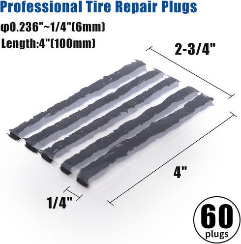 Tire Plugs Heavy Duty (4", 60pcs), Automotive Tool Tire Repair Plugs for Tubeless Off-Road Tires Car, ATV, UTV, Jeep, Mower.etc.....
