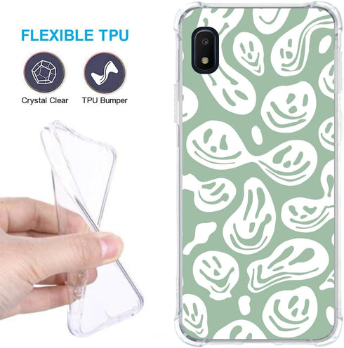 Phone Case for Samsung Galaxy A10e, Pastel Green White Funny Trippy Dripping Happy Smile Melted Hippie Smiling Skull Ghost Face Cute Shockproof Pr...