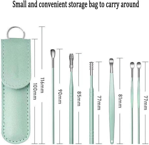 12 Pcs Ear Pick Earwax Removal Kit, Ear Wax Removal Tool, Stainless Steel Earwax Removal Tool with Leather Storage Box (Black+Green)...