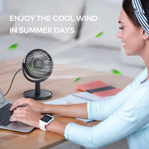 Mini Desk Fan, USB Powered Desktop Fan with 4 Speeds, Small but Powerful Strong Airflow Work Quiet, 310° Adjustment, Portable Personal Air Circula...