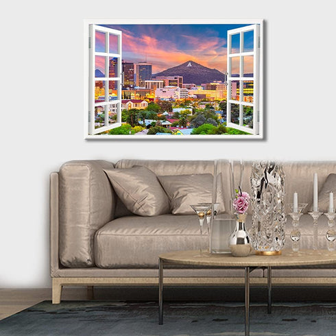 Window View Paintings for Wall Tucson Arizona Cityscape Pictures for Bedroom Downtown Skyline Canvas Wall Art HD Prints Modern Artwork Giclee Hous...