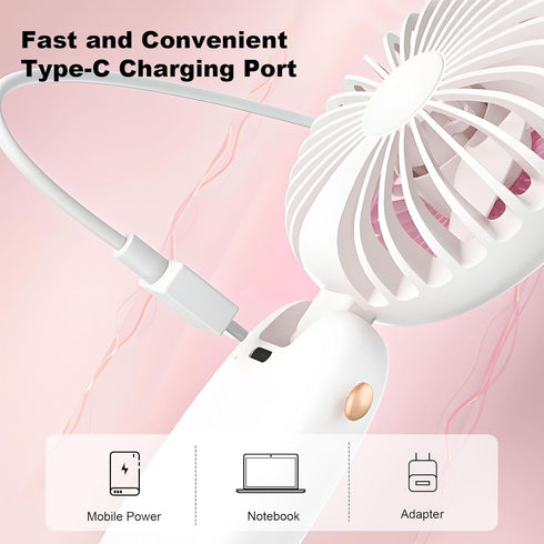 Handheld Fan Mini, Cute Hand Fan Portable, Powerful USB Rechargeable Fan with 4 Speeds and LED Display for Kids Women, Battery Small Electric Hand...