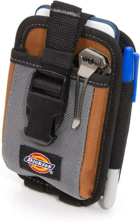 Dickies 2-Compartment Large Phone Pouch, Universal-fit Steel Clip for Tool Belt, Security Strap Over Phone, Carabiner for Quick-Clip Key Storage...