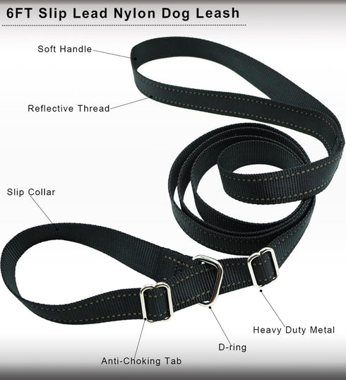 6FT Slip Lead Dog Leash Anti-Choking, Reflective Strong Nylon Flat Dog Leash, No Pulling Dog Training Leash for Small Medium and Large Dogs/Pets (...