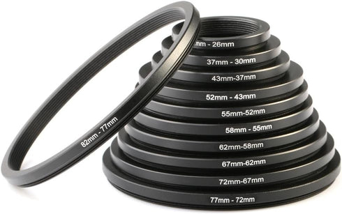 K&F Concept 11 Pieces Step Down Filter Adapter Rings Set, Metal Step Down Filter Adapter Ring Kit 43-37mm 52-43mm 55-52mm 58-55mm 62-58mm 67-62mm ...