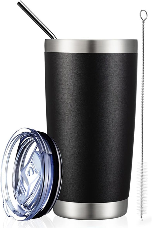 COMOOO 20oz Tumbler Stainless Steel Insulated Travel Mug Vacuum Double Wall Coffee Cup for Hot Beverage and Cold Drinks,Home and Outdoor?Black, 1 ...