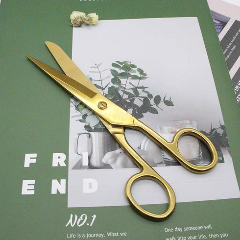 Gold Scissors 7" Recycled Stainless Steel Copper Straight Multi-Purpose Shears Knife Edge Craft Tailor Heavy Duty Scissors for Daily Use (Gold, 7i...
