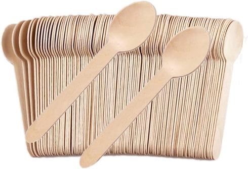 100 Pack Wooden Spoons Disposable - 6.3 Inch Length Biodegradable Cutlery - Compostable Bamboo Spoon For Chocolate, Coffee, Flavor, Ice Cream, Des...