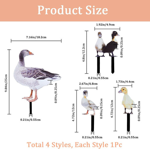 CREATCABIN 4Pcs Duck Yard Art Ground Insert Decorations Acrylic Garden Stake Double Sided Printing Statue Outdoor Stakes Animal Sculpture Sign Yar...