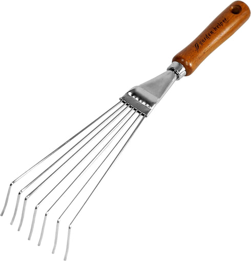 Japanese Hand Rake Garden Tool, Japanese Steel with Wood Handle, Small Rake for Leaves, Handheld Garden Cleaning Tool, Made in Japan, Silver...