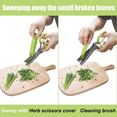 Herb Cutter Scissors 5 Blade Scissors Kitchen Multipurpose Cutting Shear with 5 Stainless Steel Blades & Safety Cover & Cleaning Comb Cilantro Sci...