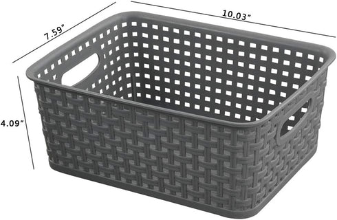 Teyyvn Plastic Storage Basket, 10.03" x 7.59" x 4.09", Pack of 6, Gray...
