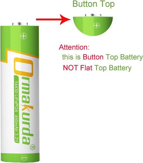 14430 Rechargeable Lifepo4 Battery, 14430 LiFePO4 Rechargeable Battery 3.2V 450mAh for Solar Panel Outdoor Garden Lights (NOT AA Battery) -6 Pack...