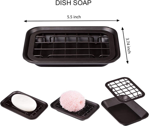 Kitchen and Bathroom Soap Dish Tray - Metal 2-Piece Soap Dish Tray with Drainage Grid and Holder for Kitchen Sink Countertops to Store Soap, Spong...